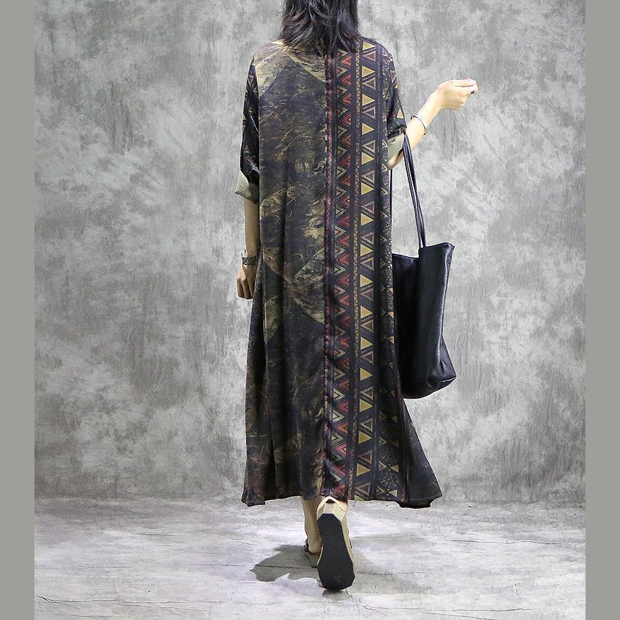 Chinese Button silk clothes Women 18th Century Outfits green prints loose Dress summer