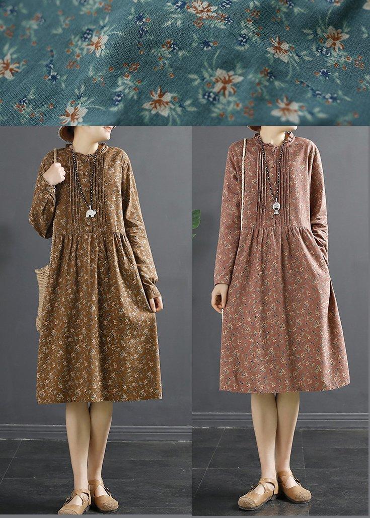 Classy Button Spring Pattern Blue Dresses