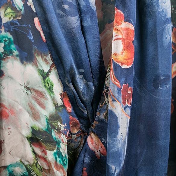 Classy Asymmetric Silk Clothes For Women Blue Print Dresses Summer ( Limited Stock)