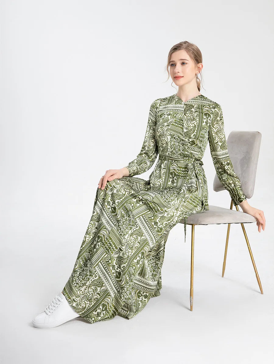 Summer Clearance Sale Printed Acetate Satin Fabric Long Dress Maxi Dress
