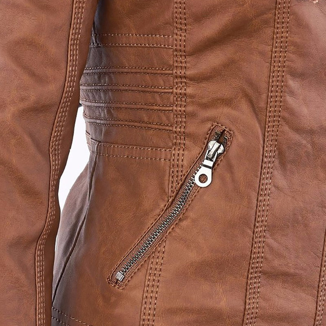 Hooded Zip Front Faux Leather Moto Biker Jacket