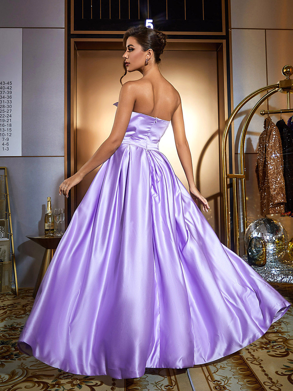 Strapless Satin High Slit Pleated A-Line Maxi Gown