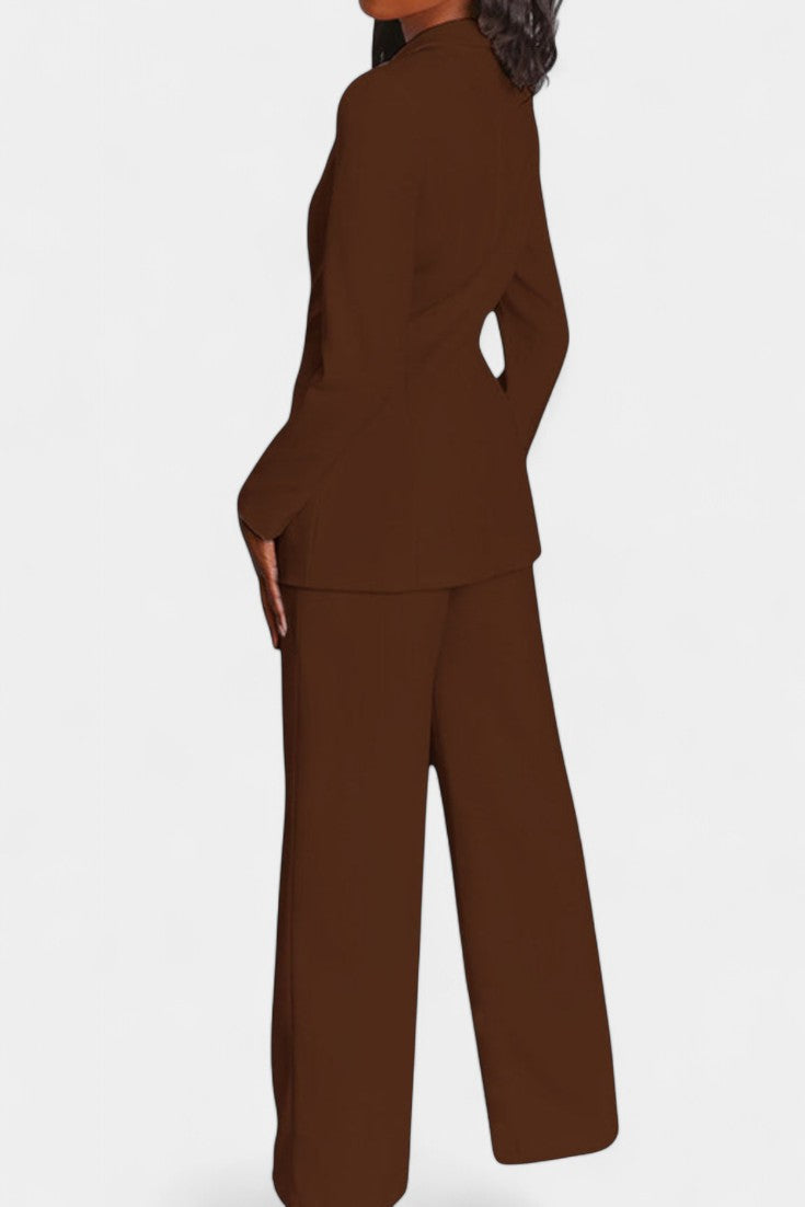 Peak Lapel Single Button Blazer and Wide-Leg Trouser Set 6