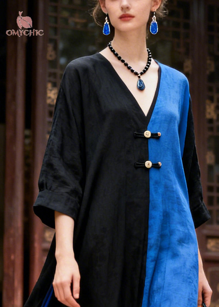 Colorblock Patchwork Cotton Holiday Dress Asymmetrical Summer