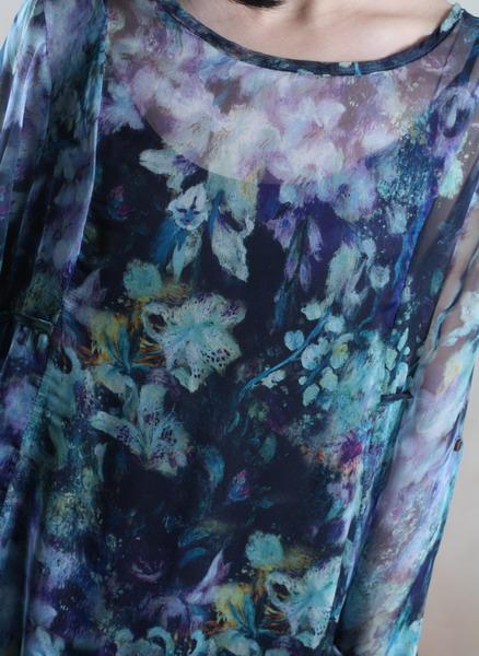 Colorful world blue chiffon maxi dress floral sundress holiday dresses