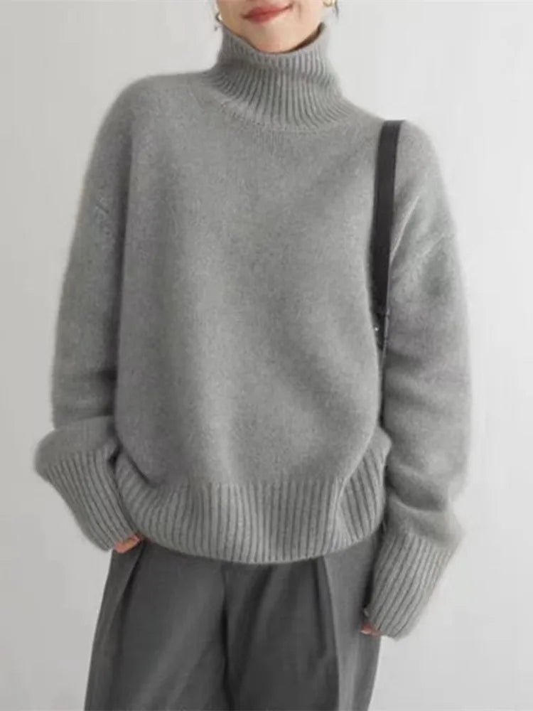 Turtleneck Ribbed Long Sleeve Oversized Knit Sweater