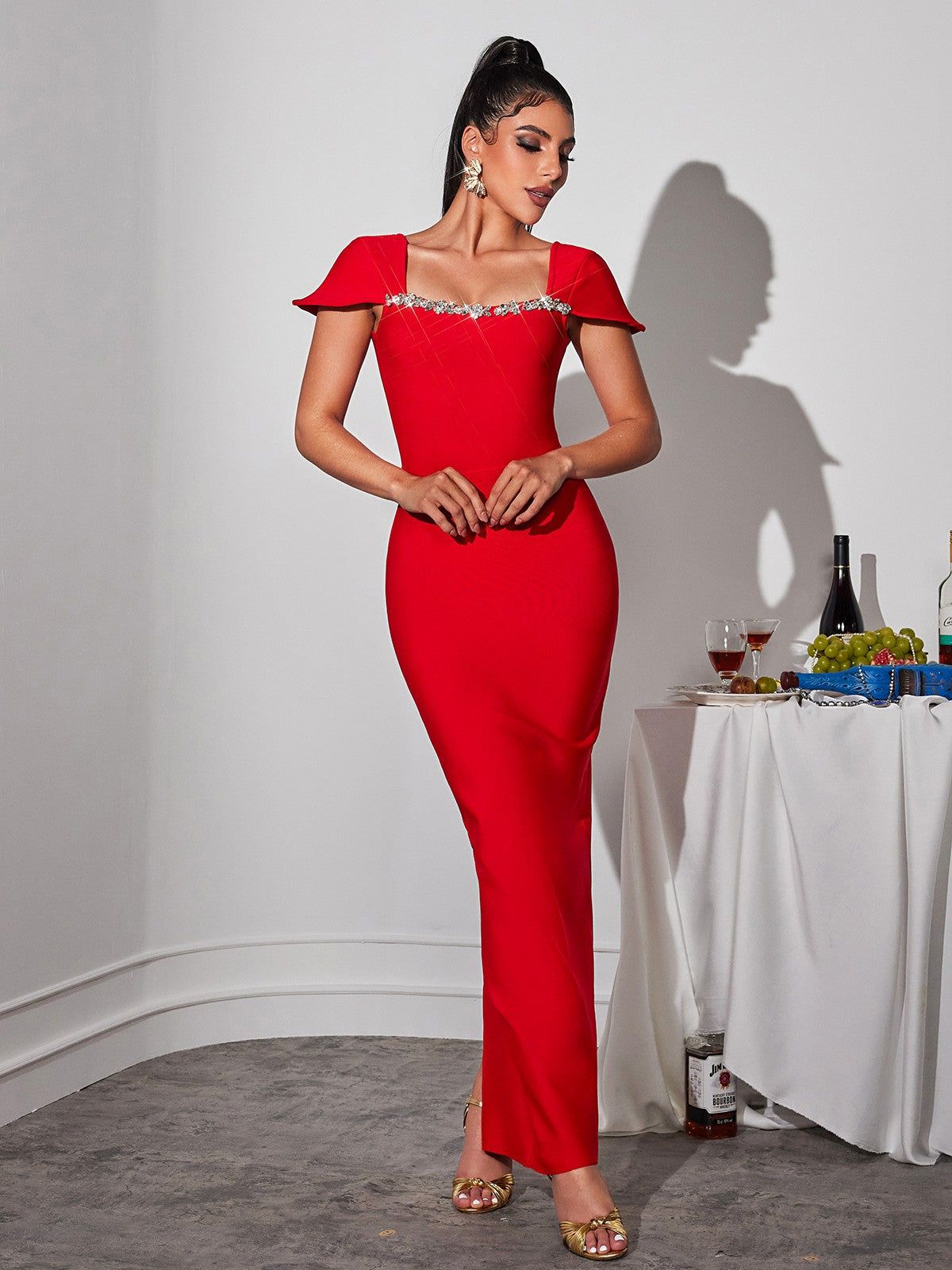 Rhinestone Bandage Maxi Dress