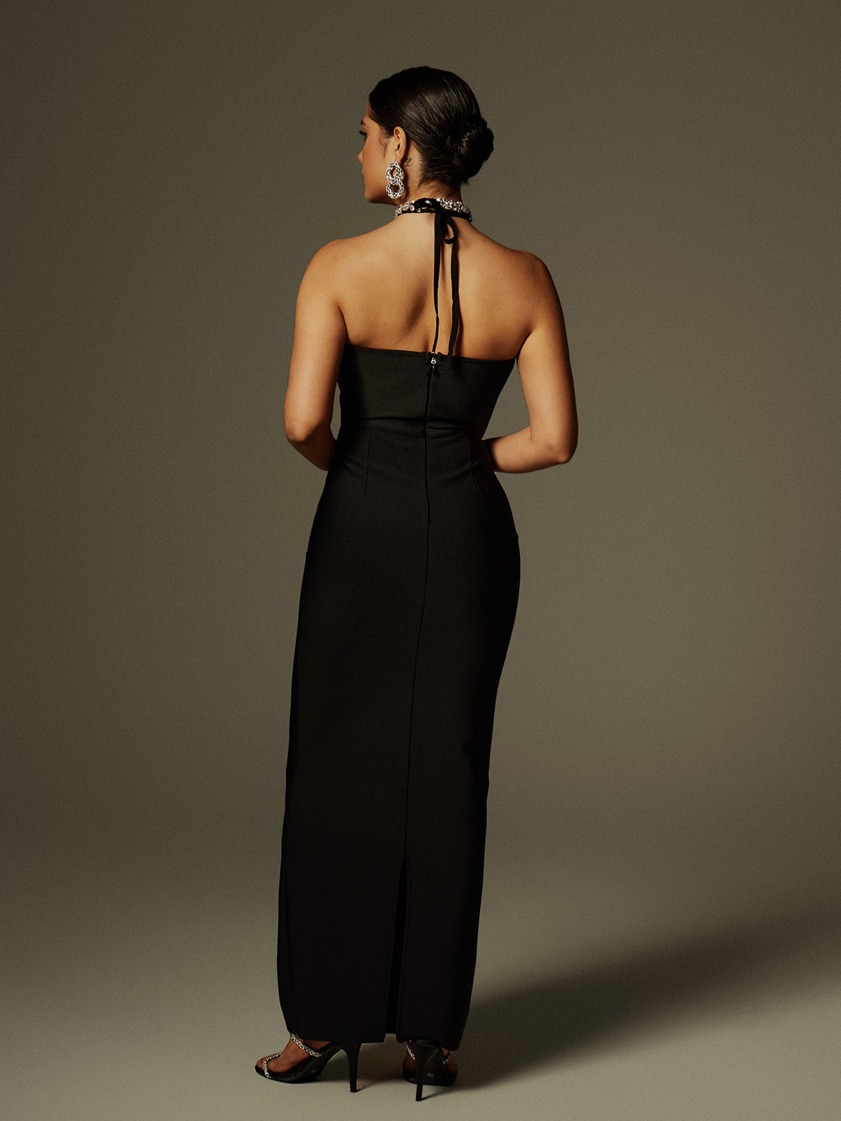 Halterneck Rhinestone Bandage Maxi Dress