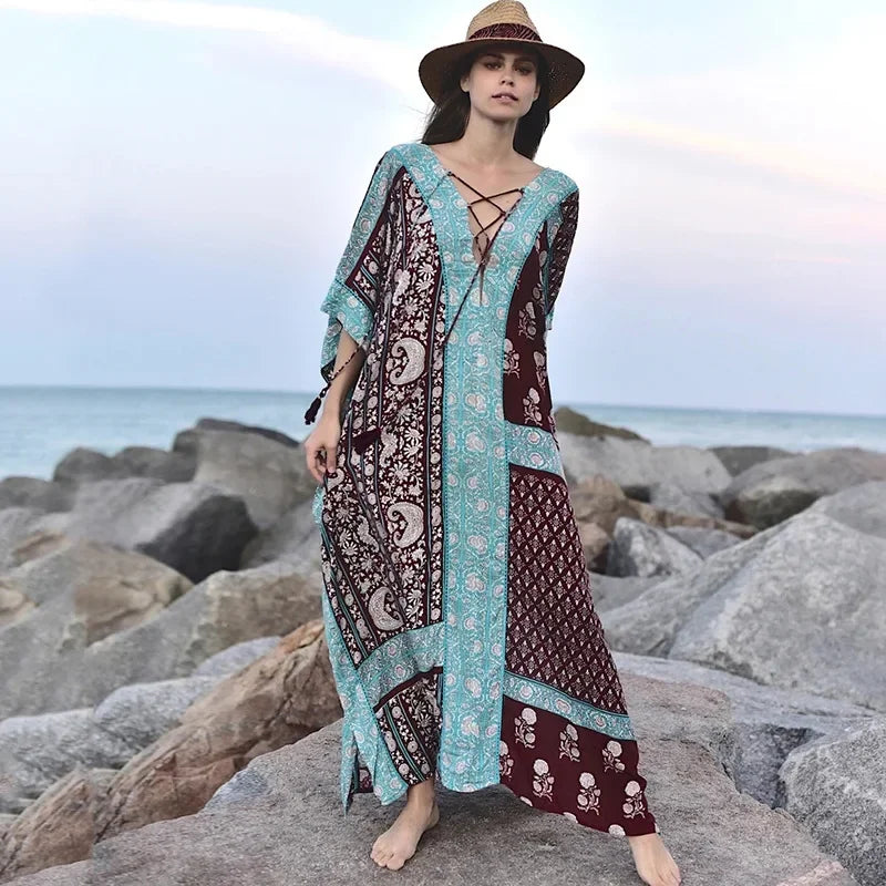 Cotton Floral Print Smock Frock Boho Cover up