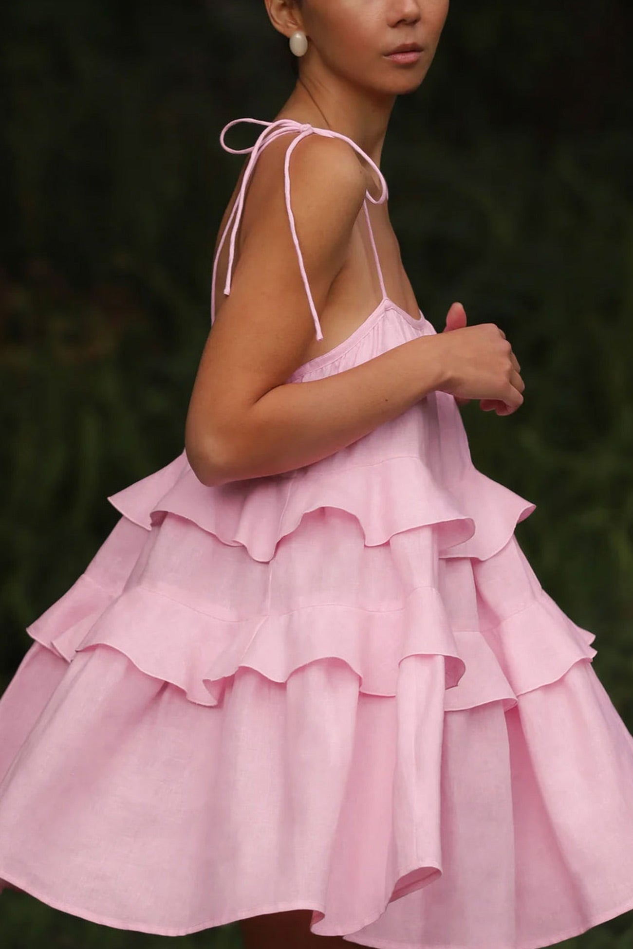 Cotton Tie straps Tiered Cami Babydoll Dress