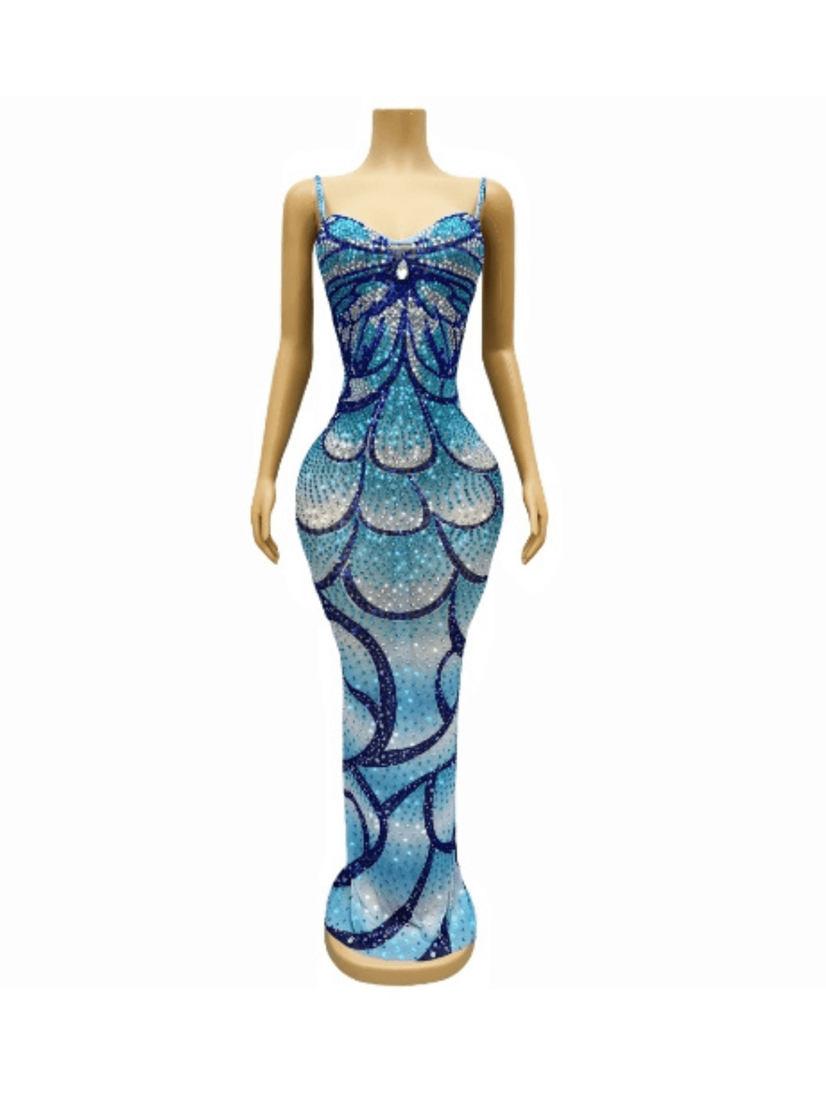 Spaghetti Print Crystal Maxi Dress
