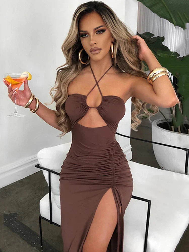 Hot Summer Sleeveless Cut Out Club Party Vestido Midi Dress