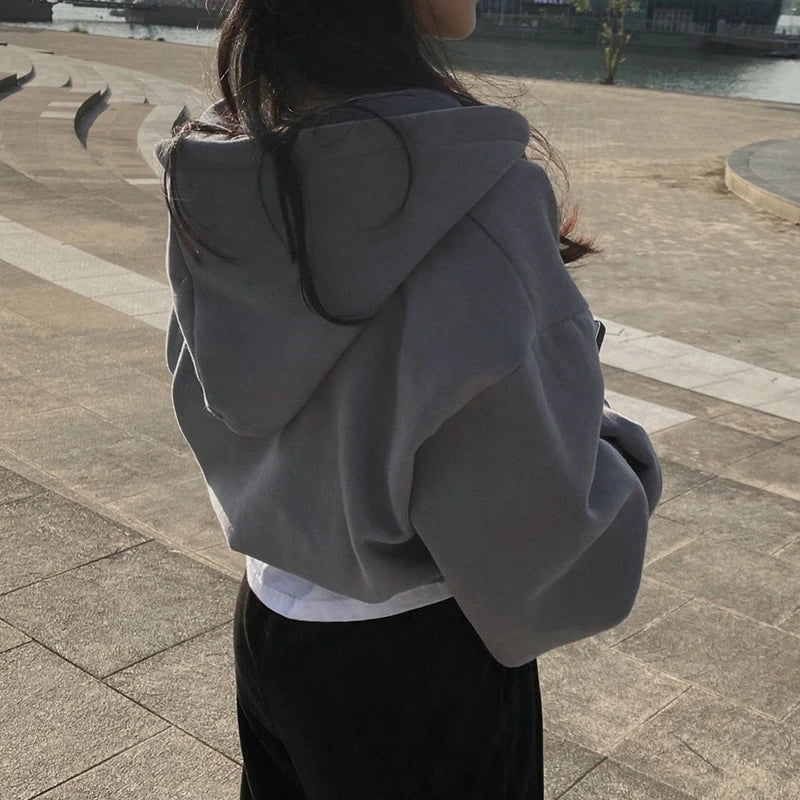 Retro Solid Oversize Zip Hoodie