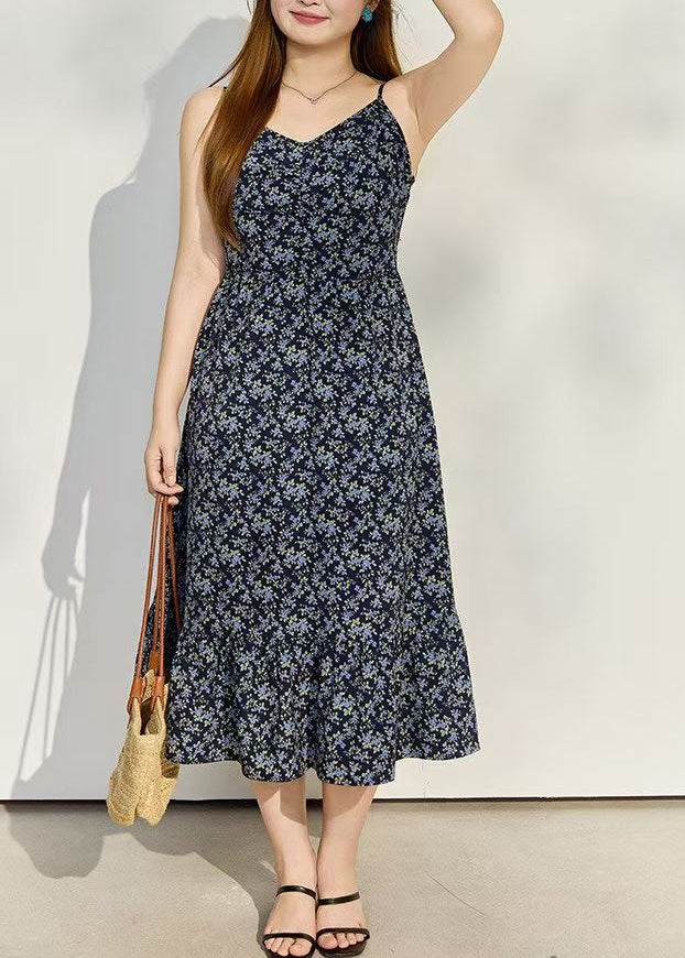 DIY Navy Oversized Print Chiffon Cami Dresses Summer