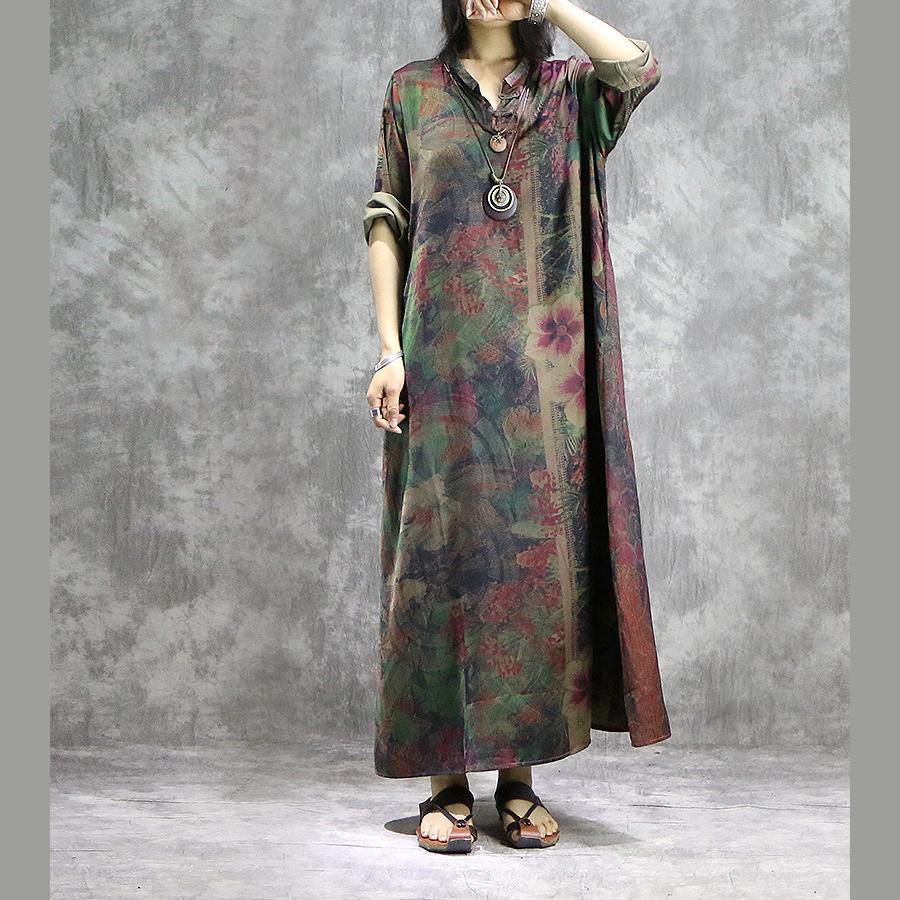 DIY asymmetric silk outfit plus size Photography green prints Kaftan Dresses summer