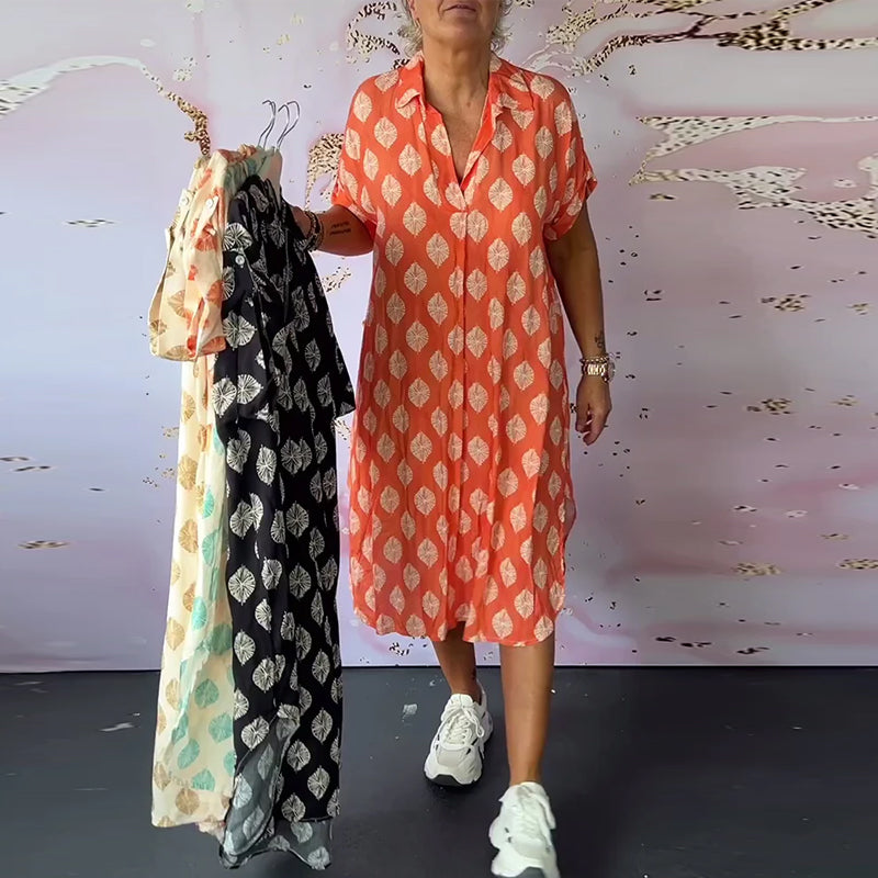 Loose lapel printed shirt dress