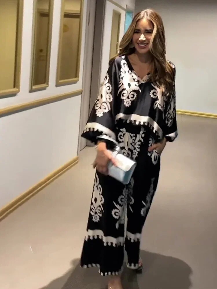 irregular print trousers suite