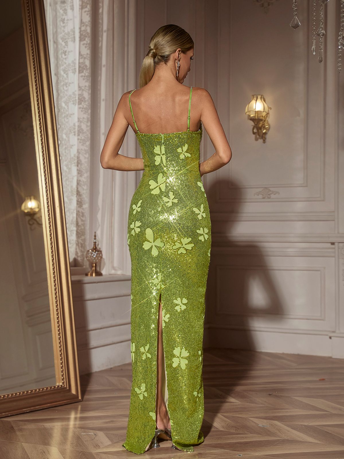 Butterfly Rhinestone Sequin Maxi Dress