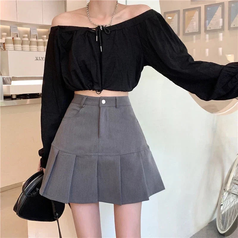 Korean Preppy High Waist A-Line Cute Short Skirt