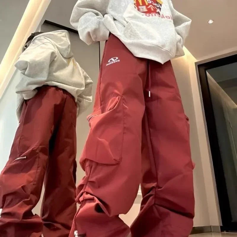 Vintage Pleated Cargo Pants Red / M