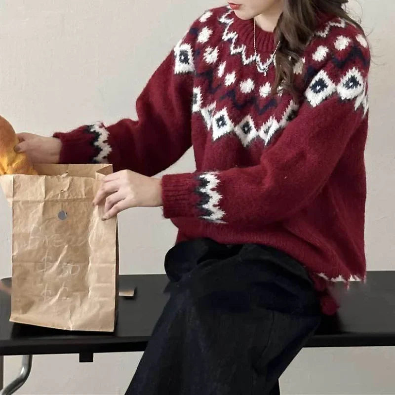 Vintage Fair Isle Loose Preppy Sweater