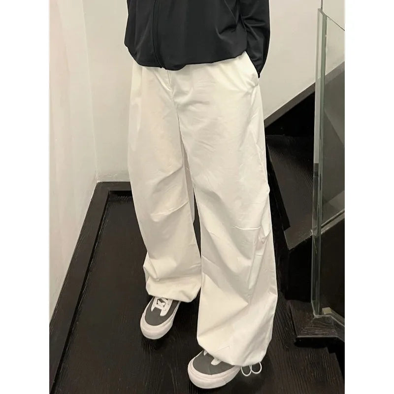 White Casual Elastic Pants