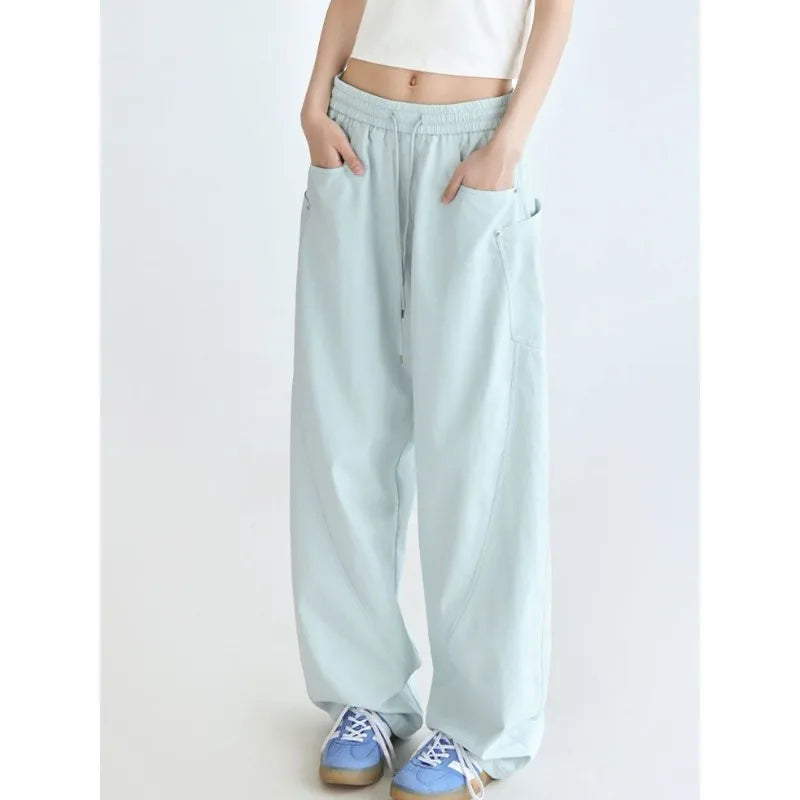 Solid Color Cargo Women Y2K Pants blue / S