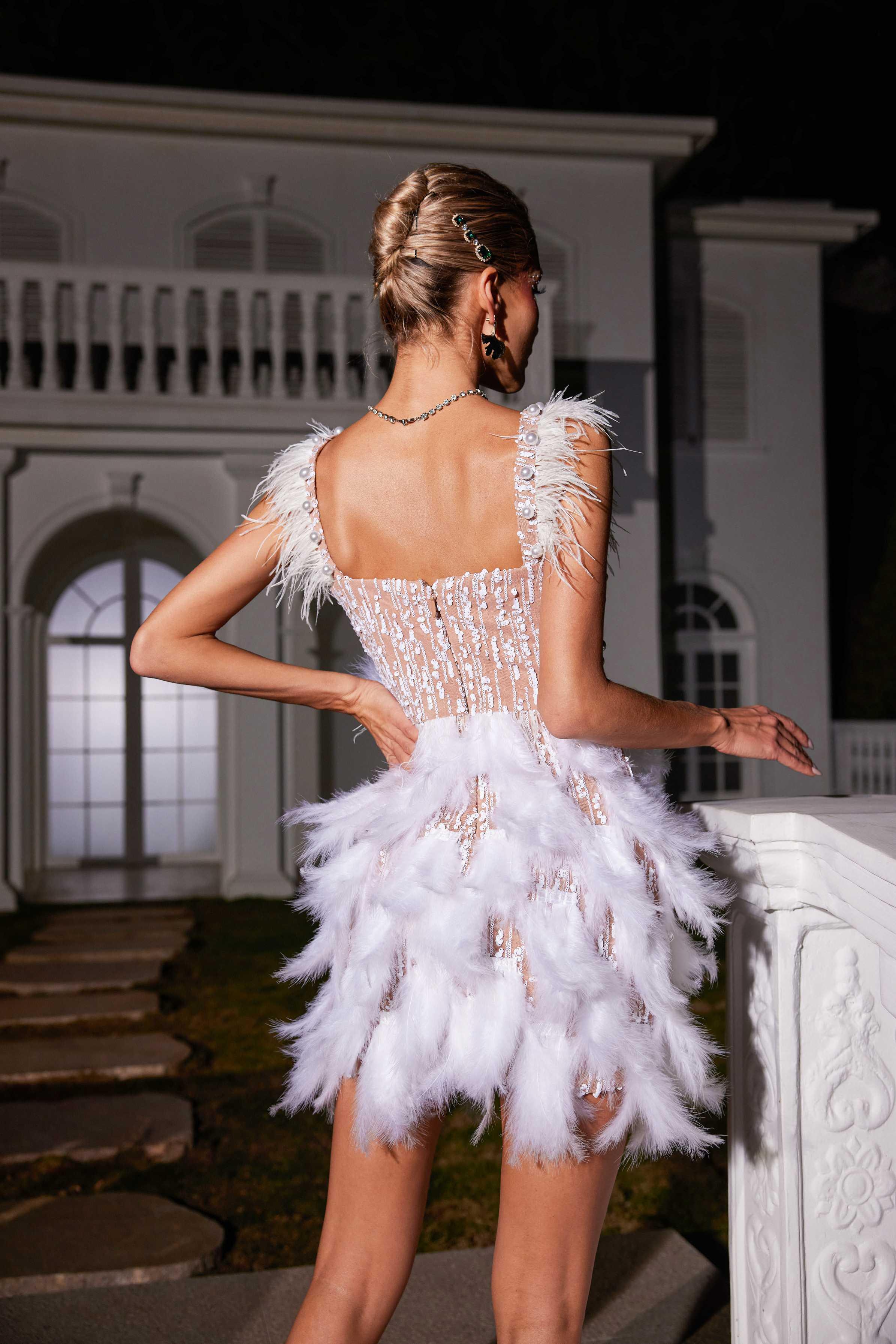 Pearl Feather Sequin Dress