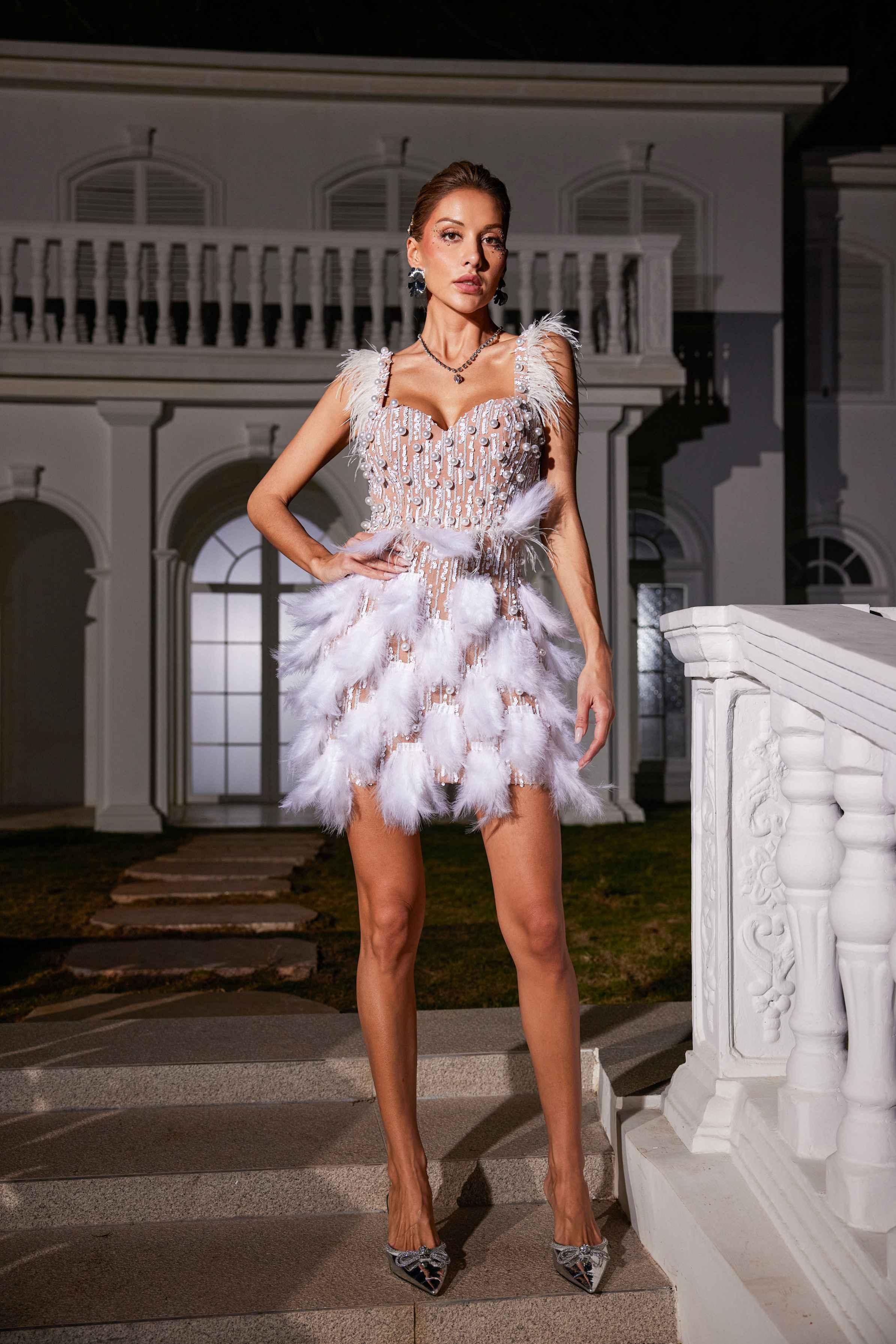 Pearl Feather Sequin Dress