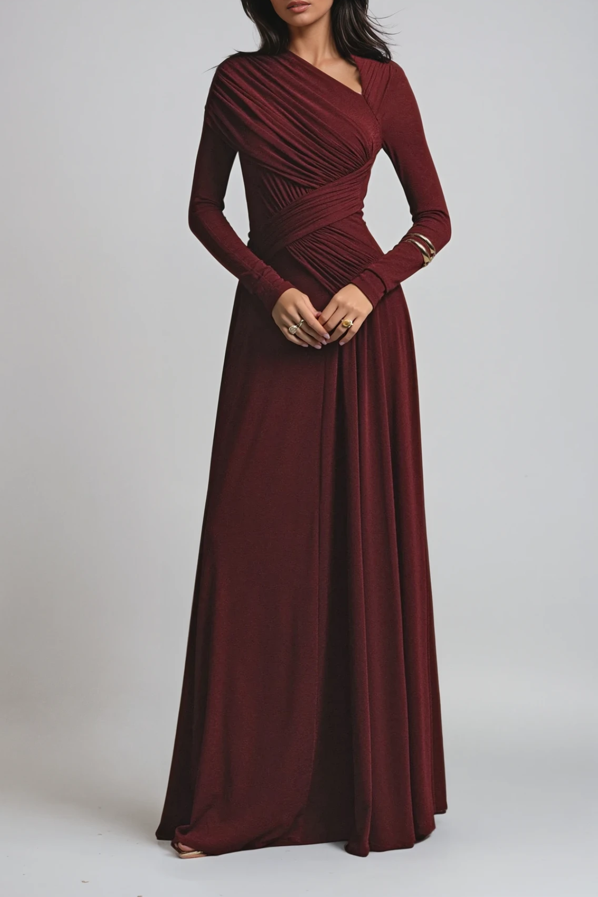 Desislav Bodycon Asymmetric Ruch Maxi Dress