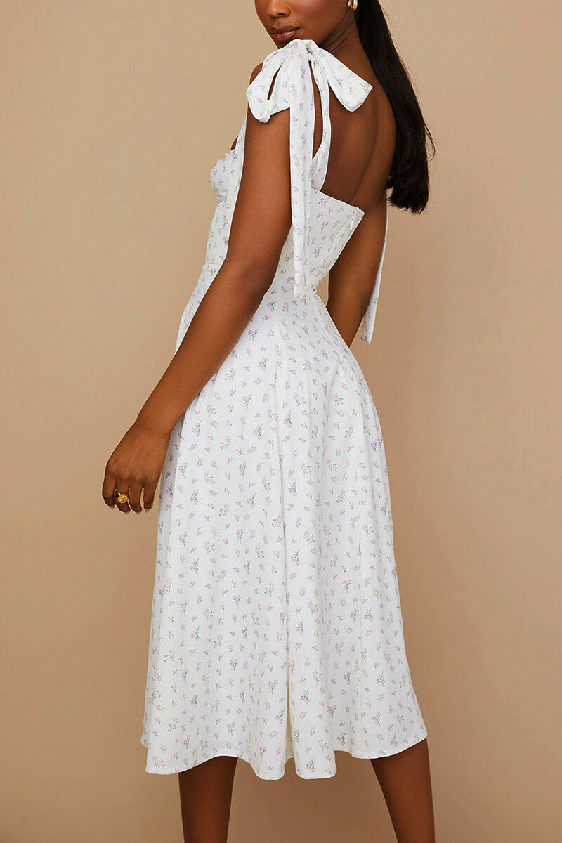 Yolaina Chic Pretty Midi Dress with Straps and Slit Silhouette Collection