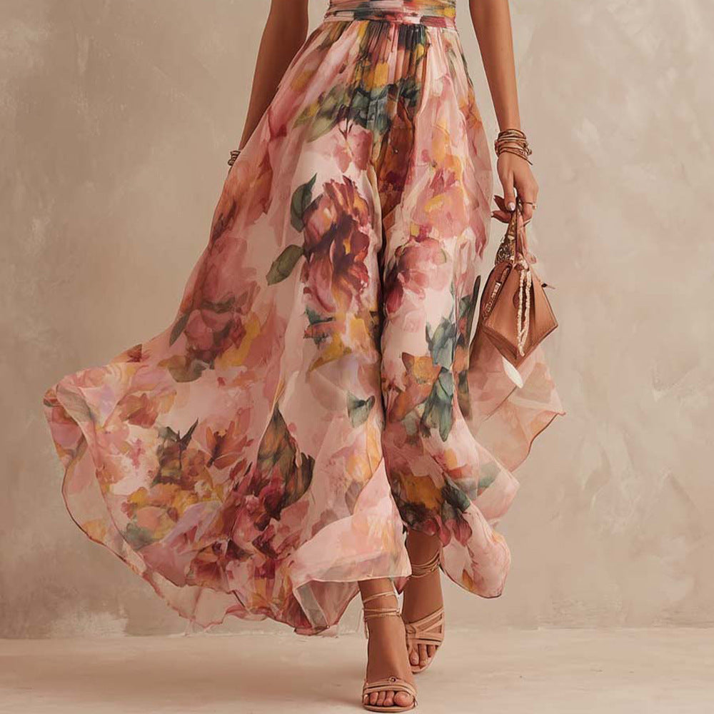 One-Shoulder Floral Ruched Waist Sleeveless Flowy Maxi Dress 3