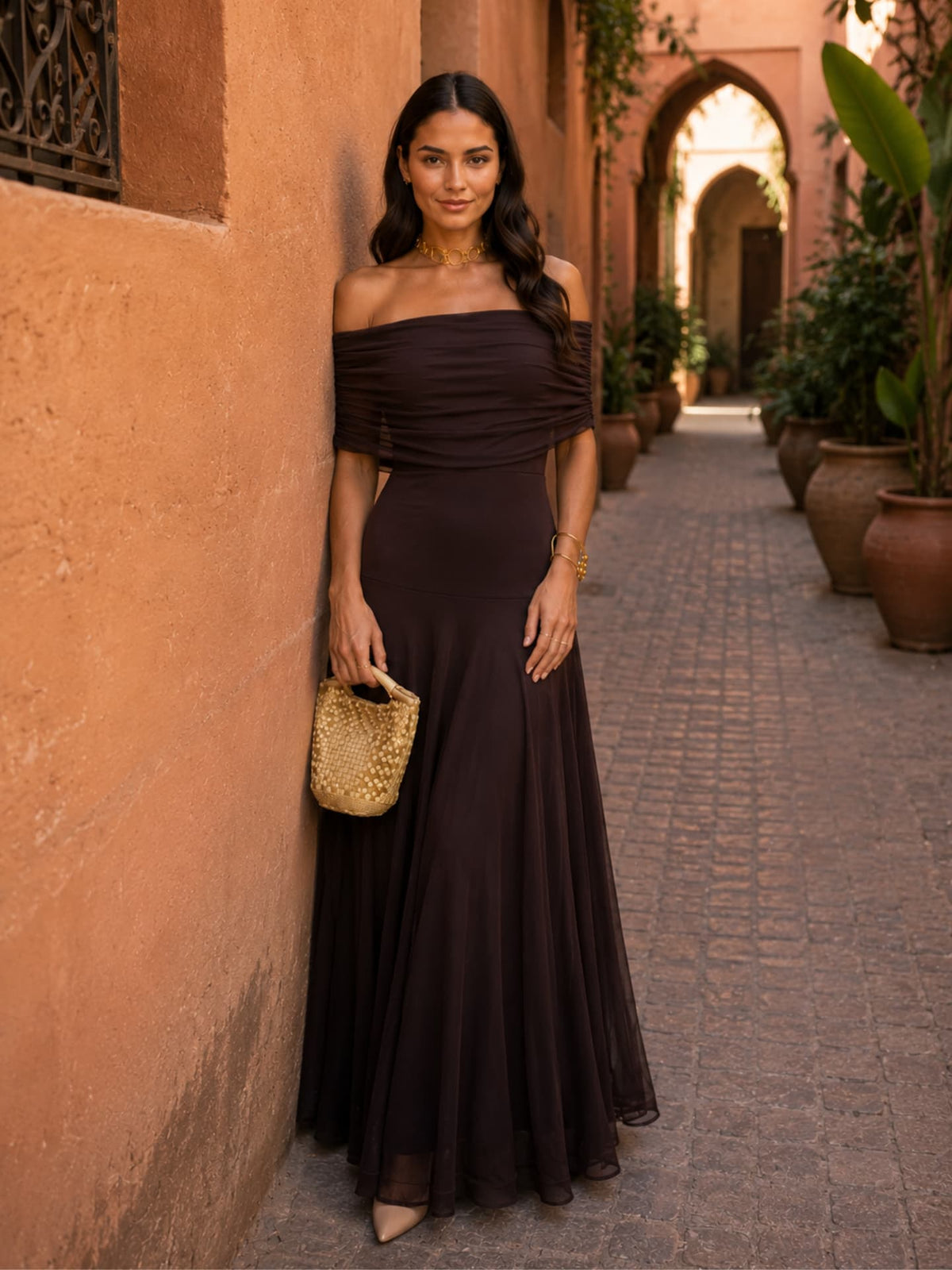 One-Shoulder Draped Ruched Flowy A-Line Maxi Gown 6