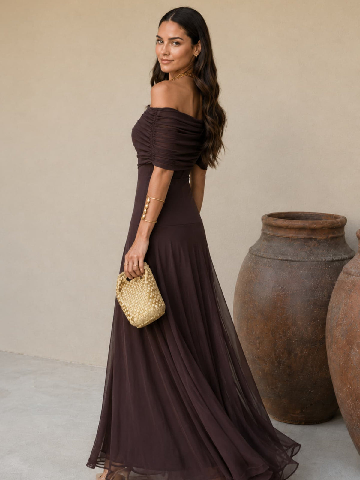 One-Shoulder Draped Ruched Flowy A-Line Maxi Gown 11