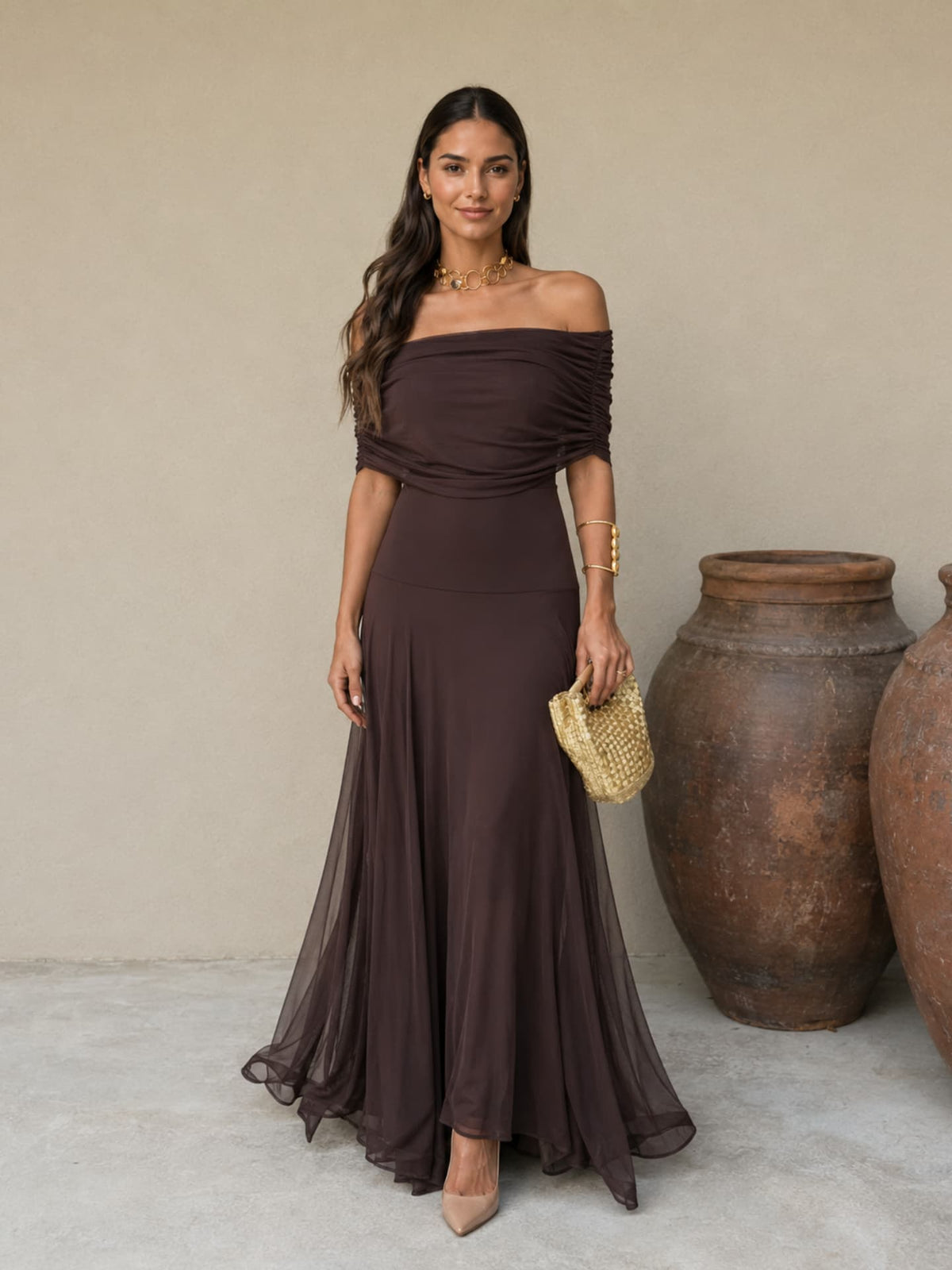 One-Shoulder Draped Ruched Flowy A-Line Maxi Gown 8
