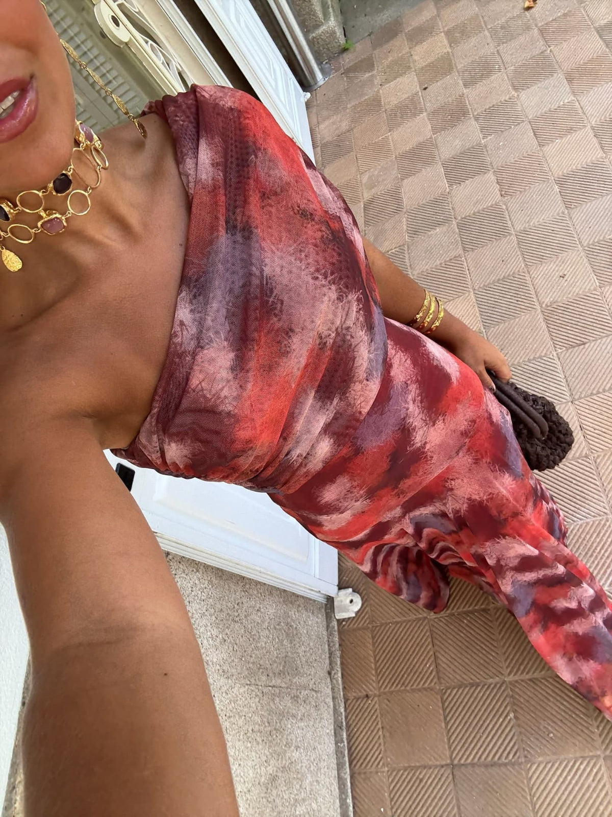 One-Shoulder Ruched Abstract Print Flowy Maxi Dress 6