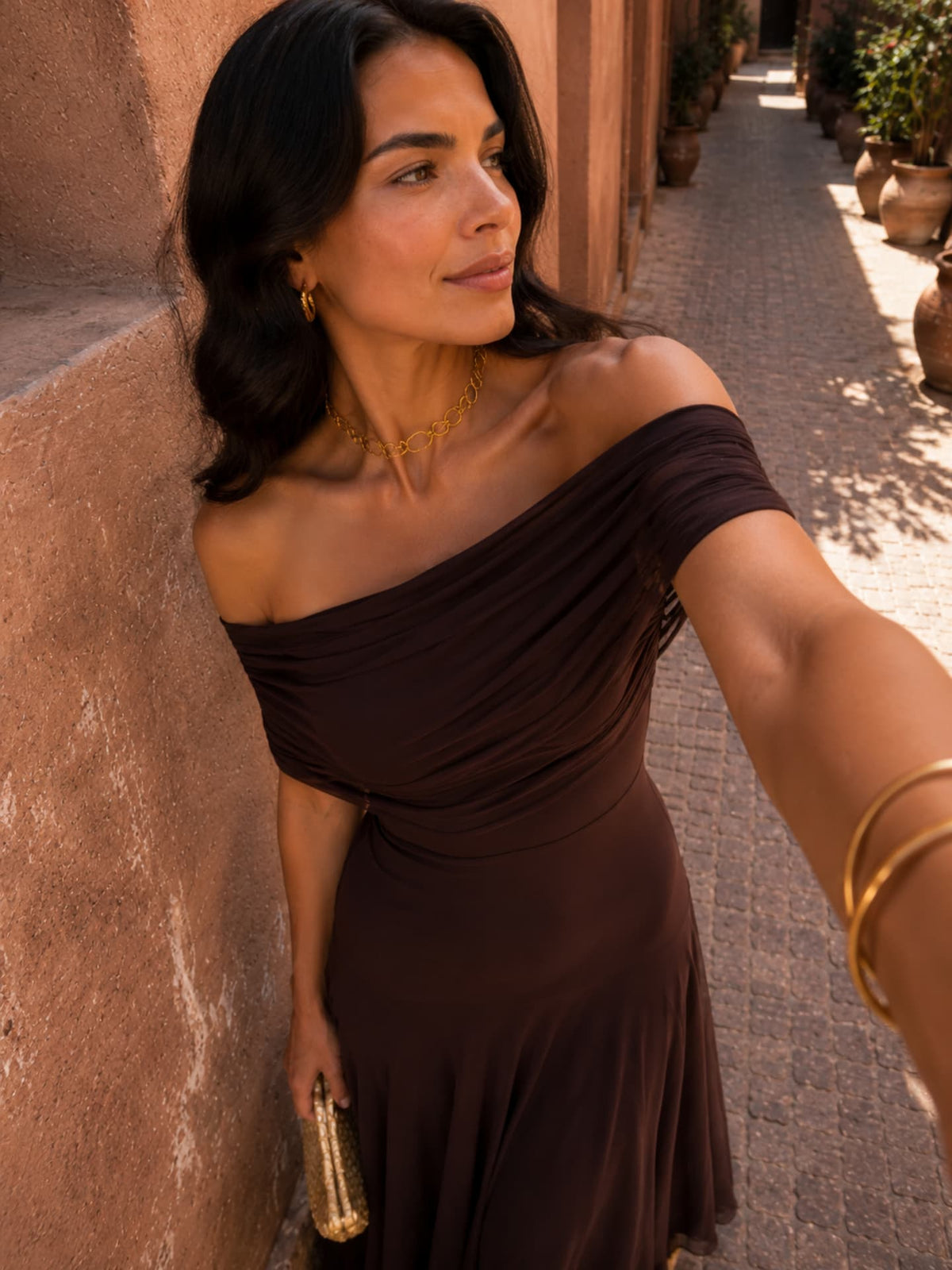 One-Shoulder Draped Ruched Flowy A-Line Maxi Gown 7