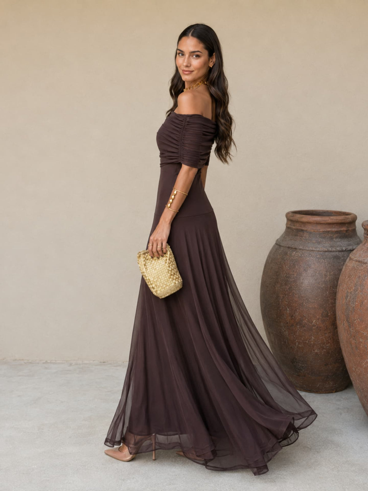 One-Shoulder Draped Ruched Flowy A-Line Maxi Gown 12