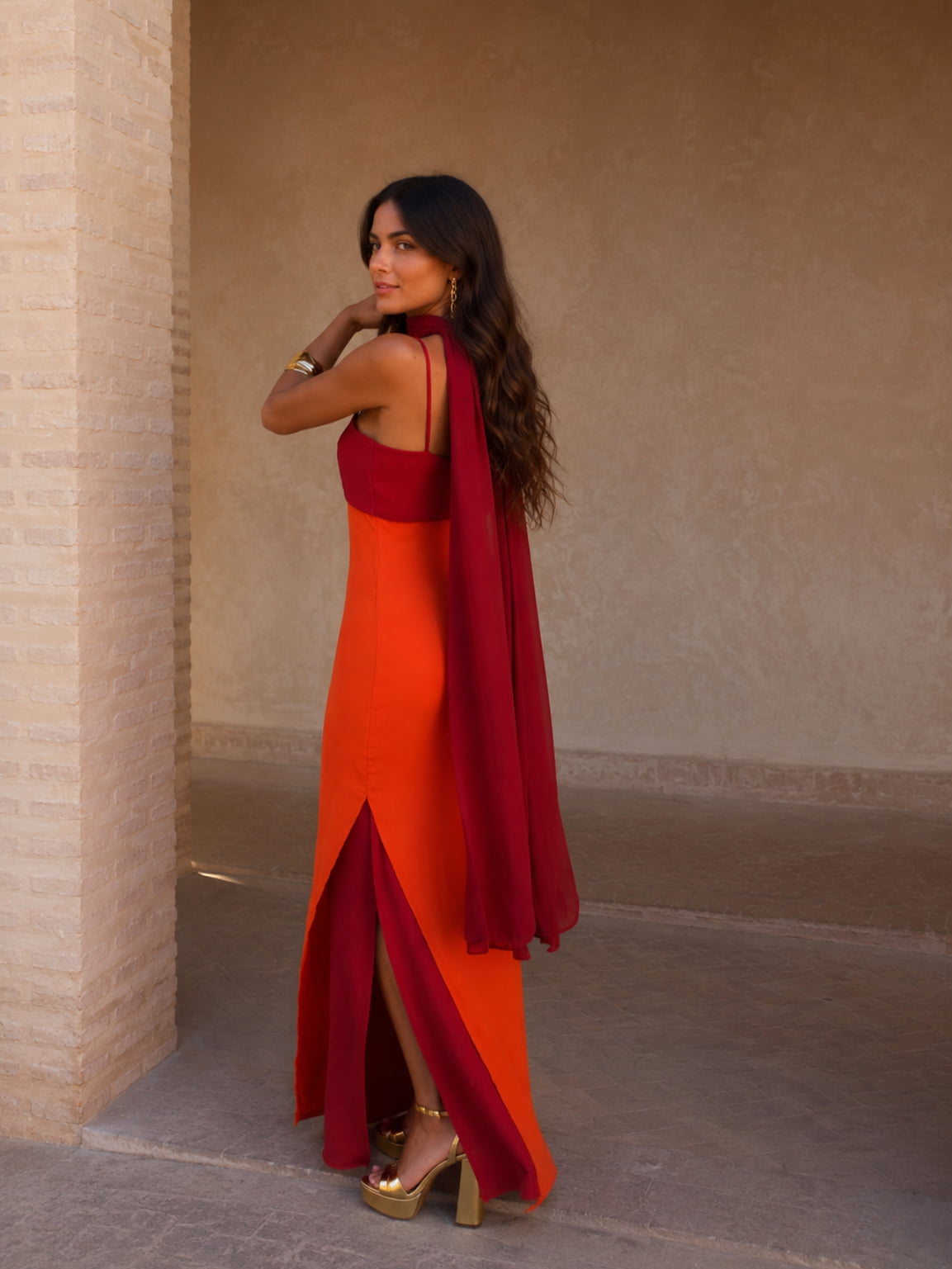 Sweetheart Neck Twist Front Scarf High Slit Mermaid Maxi Dress 6
