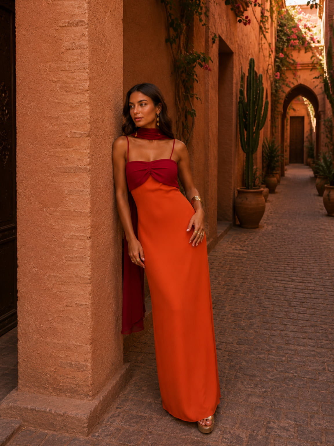 Sweetheart Neck Twist Front Scarf High Slit Mermaid Maxi Dress 8