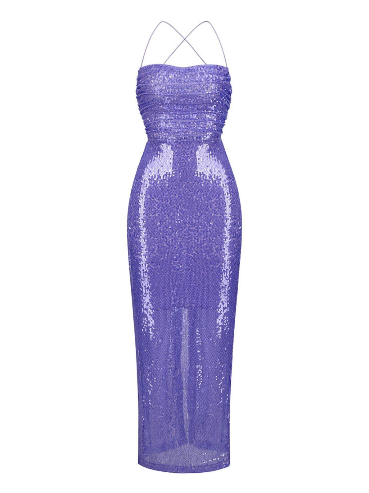 Spaghetti Strap Sequin Lace-Up Back Bodycon Maxi Dress 6