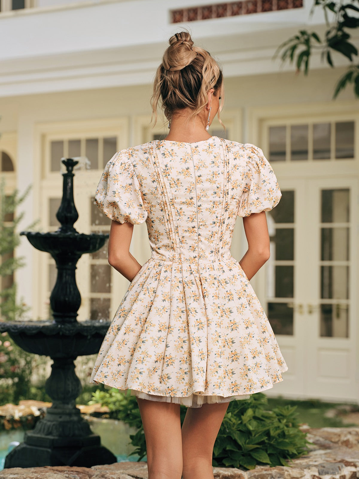 V Neck Floral Mini Dress