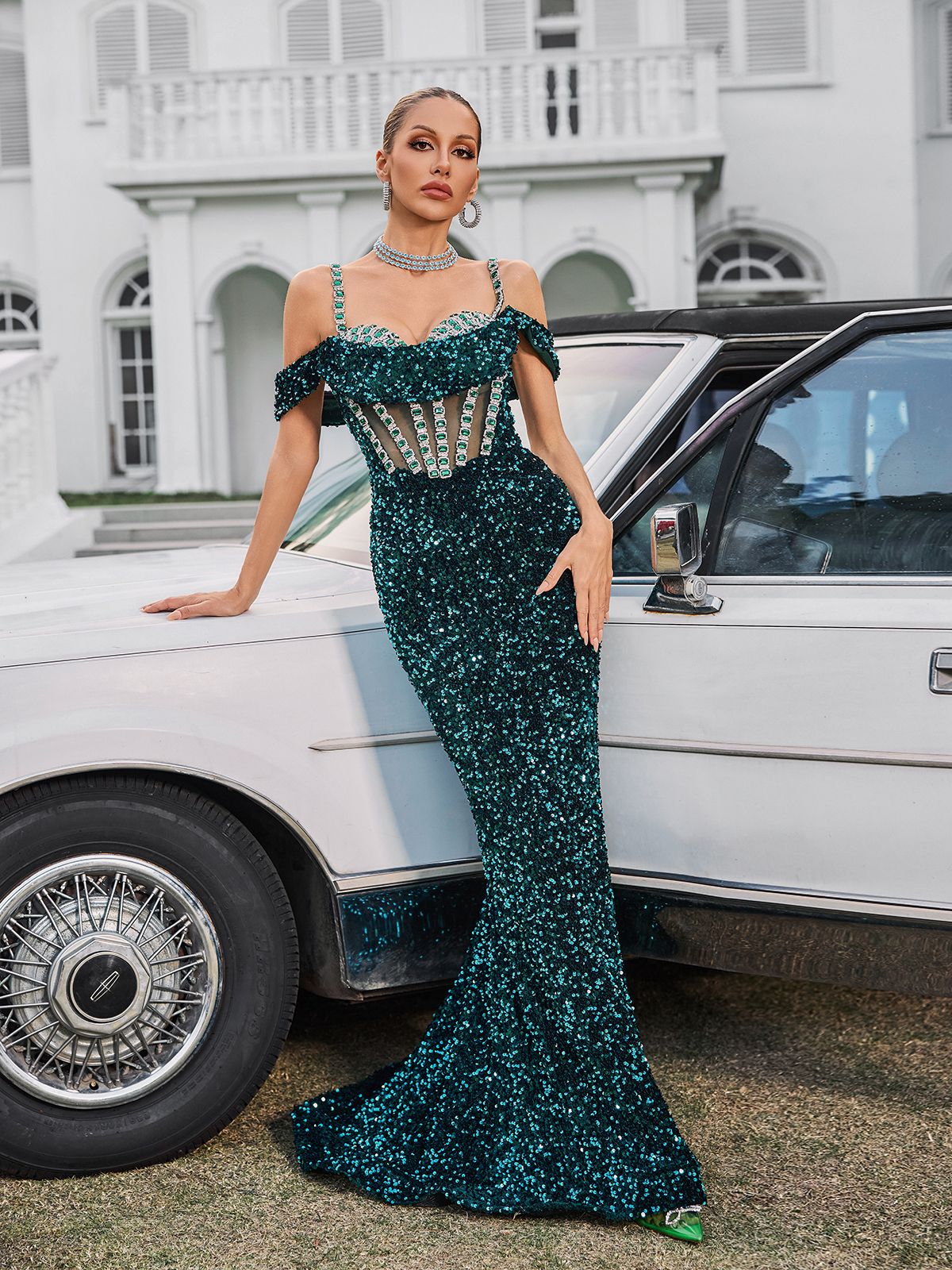 Spaghetti Embellished Maxi Dress