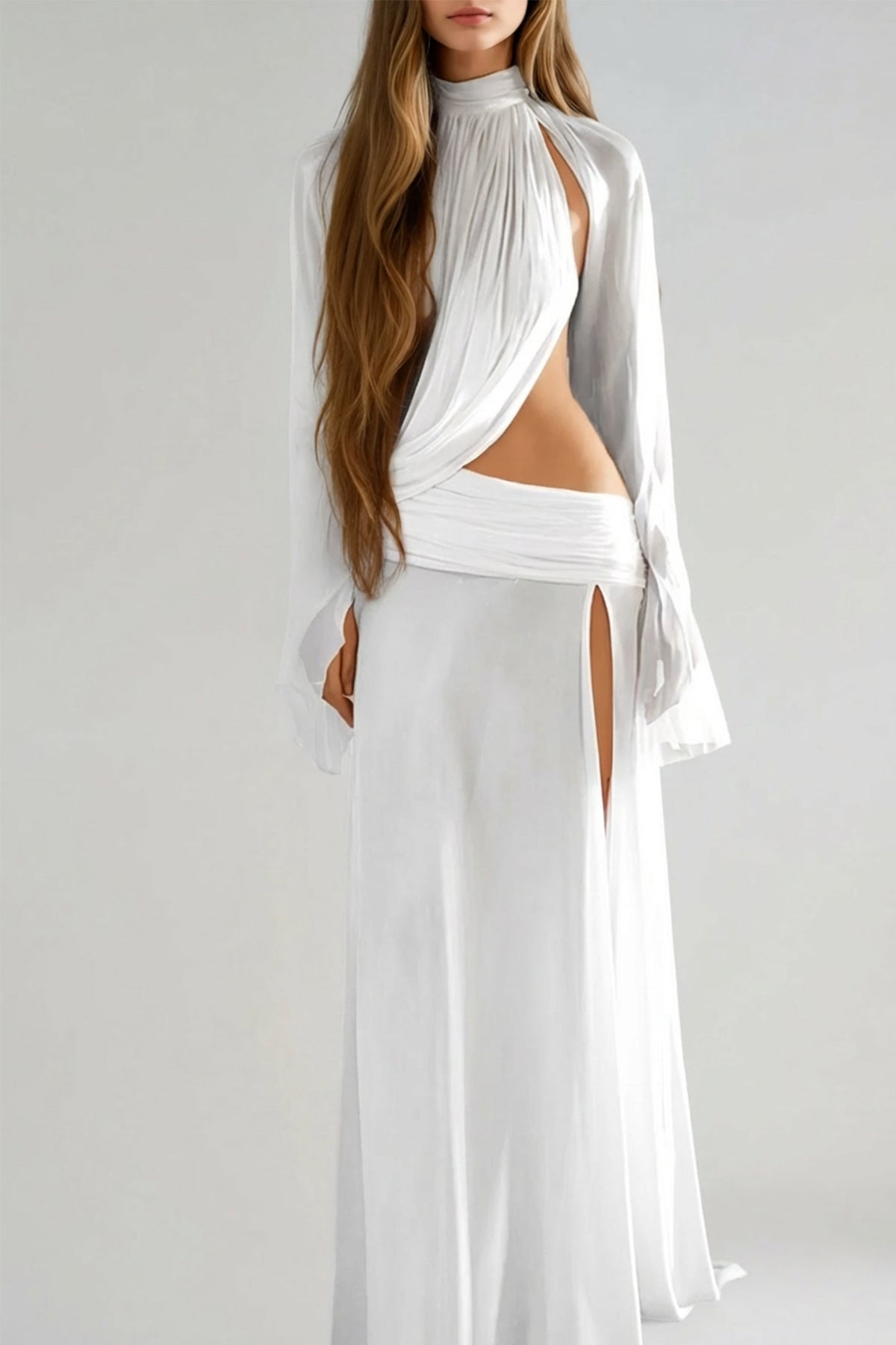 Dzhokhar Cutout Ruch Split Maxi Dress