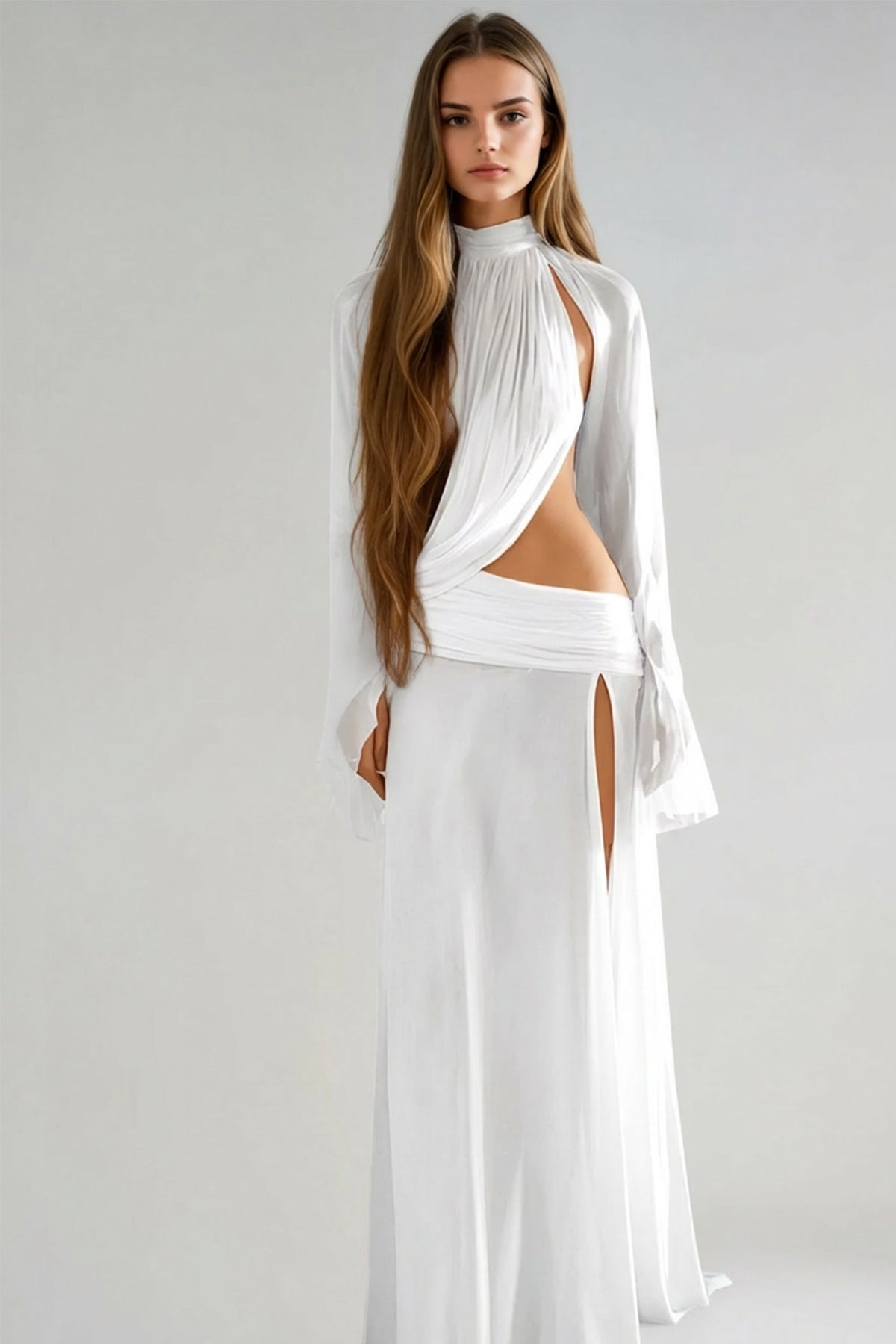 Dzhokhar Cutout Ruch Split Maxi Dress