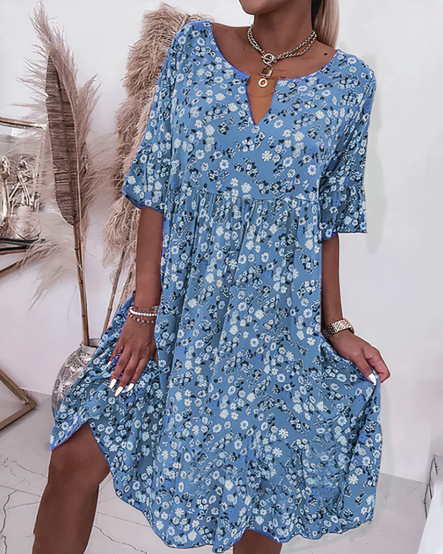 Luisa Effortless Halbarm Blumendress Elevated Occasion Wear