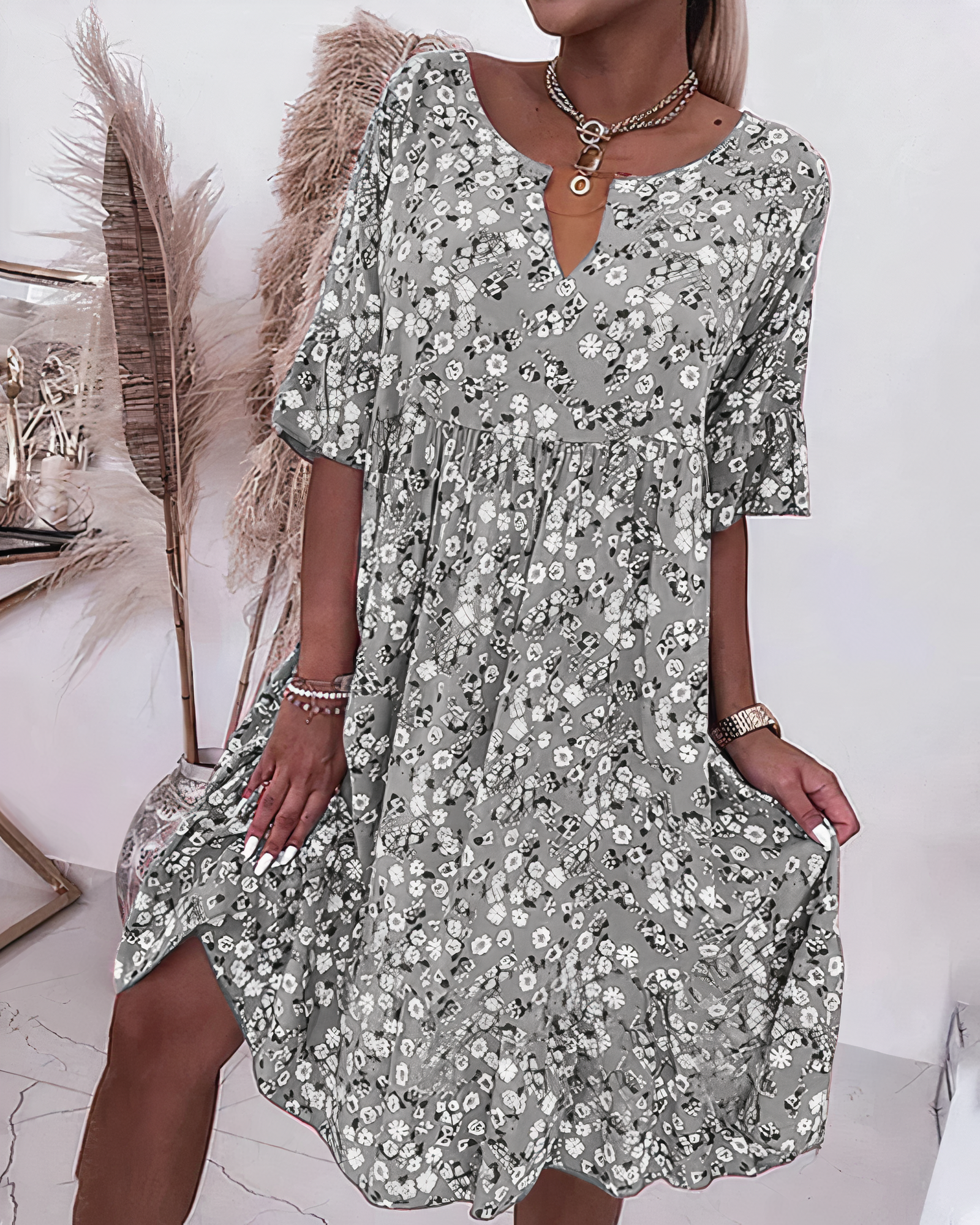 Luisa Effortless Halbarm Blumendress Elevated Occasion Wear