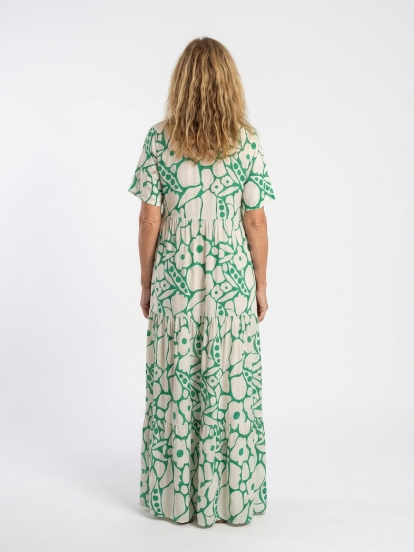 V-Neck Floral Short Sleeve Tiered A-Line Maxi Dress 3