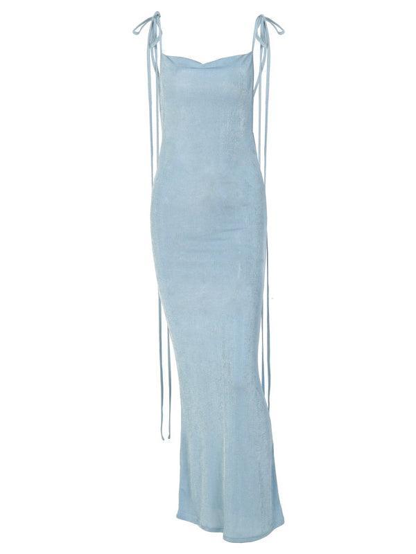 Halter Neck Backless Tie Back Cowl Bodycon Maxi Dress 8