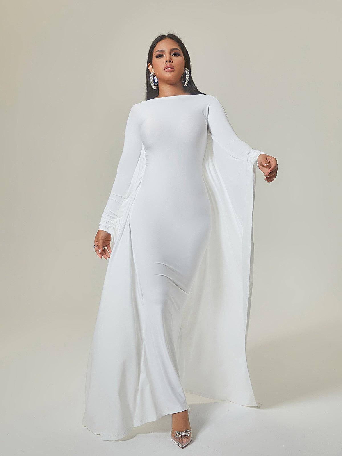 Boat Neck Dolman Cape Sleeve Bodycon Mermaid Maxi Gown